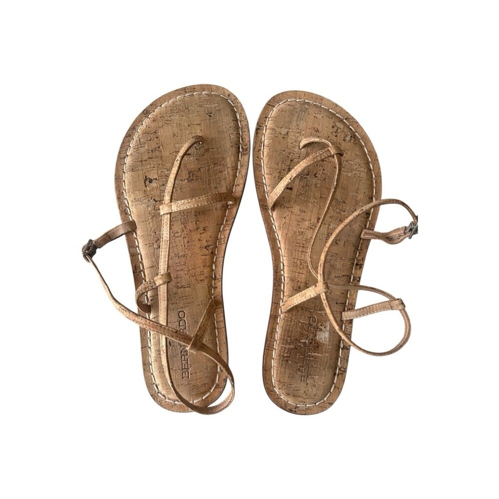 Bernardo Lexi Cork Summer Gladiator Ankle Strap Thong Flats Tan Size 9
